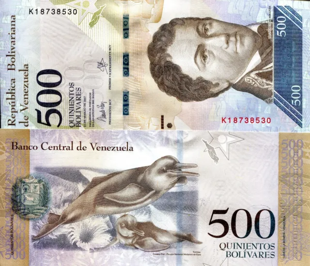 VENEZUELA 500 Bolivares Banknote World Paper Money Currency Pick 94b '17 Dolphin