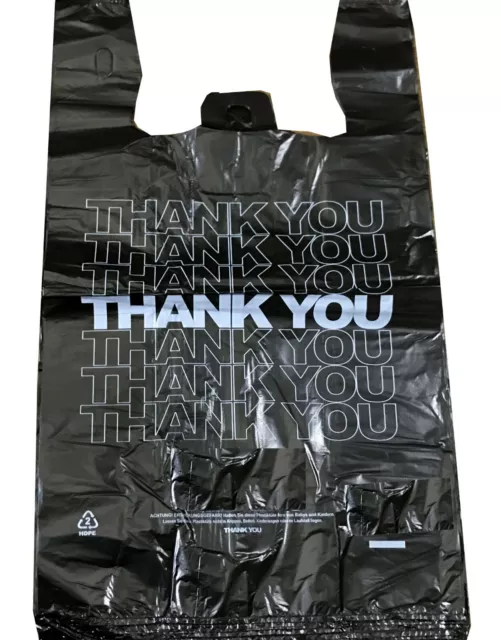 EXTRA STABIL Schwarz Thank You Tragetaschen Tüten Beutel Markt Taschen Kiosk Bag