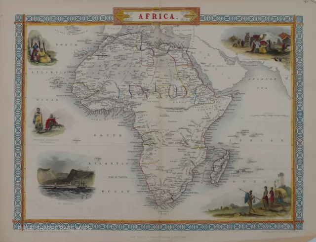 Genuine Antique Map - Africa  By John Tallis Circa 1850