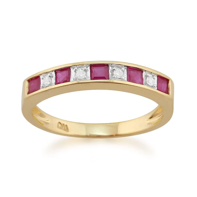 CLASSIC SQUARE RUBY & Diamond Half Eternity Ring in 9ct Yellow Gold EUR ...