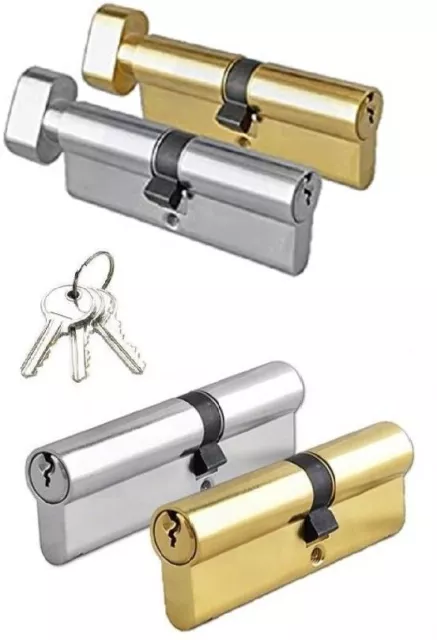 Euro Cylinder Barrel Door Lock UPVC PVC Wooden Doors Key & Thumb Turn SN & Brass