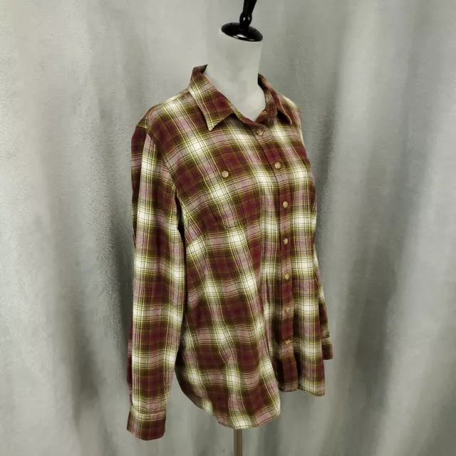 Duluth Trading Co Shirt Womens XL Red Plaid Flannel Button Up Workshirt Pockets