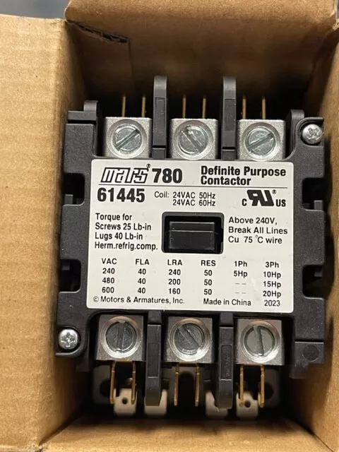 Mars 780 61445 Definite Purpose Contactor 40A 24V Coil Replaces Furnas 42CF35AJ