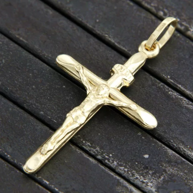 Ciondolo Croce in ORO Giallo 18 kt 750 Crocifisso Gesu Cristo Pendente da Uomo