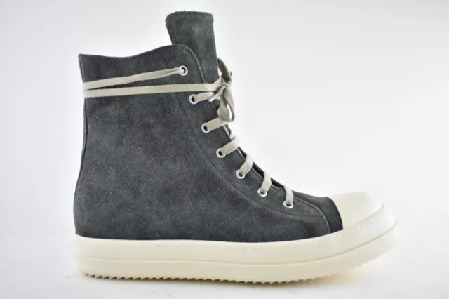 Rick Owens Geobasket Dark Dust Grey Milk Suede Velvet High Top Sneaker 45 12 3