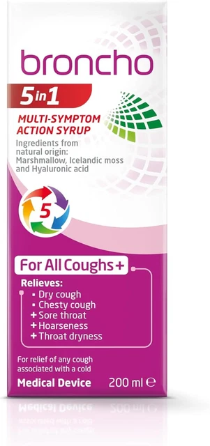 BRONCHO 5IN1 MULTI-SYMPTOM Action Cough Syrup (200ml) for All Coughs ...