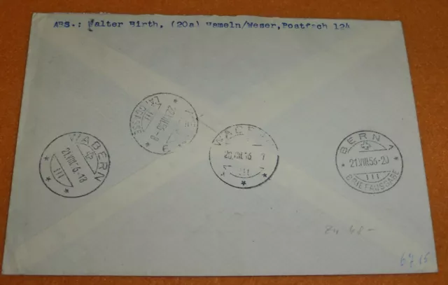 Bund R-Brief Buntfrankatur 1956 Hameln Wabern bei Bern Schweiz Rücks. 4 Stempel 2