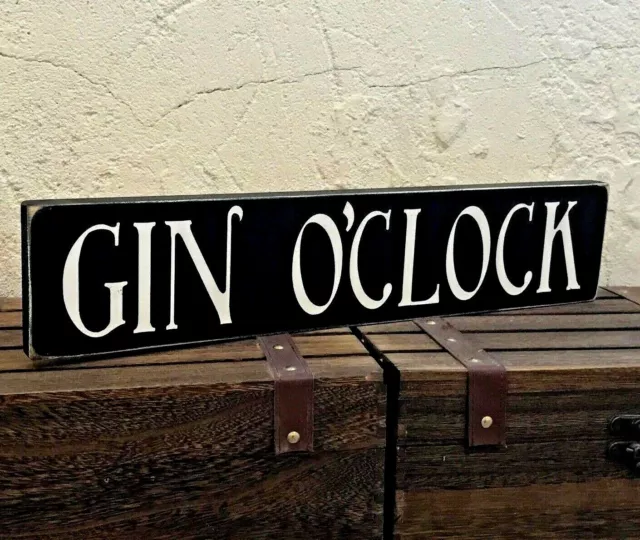 Gin O'Clock Sign Bar Pub Man Cave Lady Cave Large Rustic Wooden Vintage Style