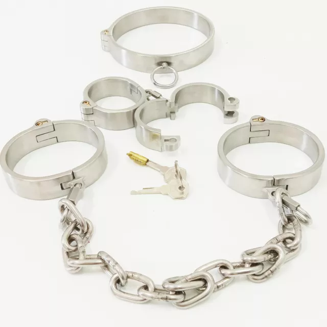 Heavy Duty Stainless Steel Collar Wrist Cuffs Ankle Restraint Shackle Lock Slave