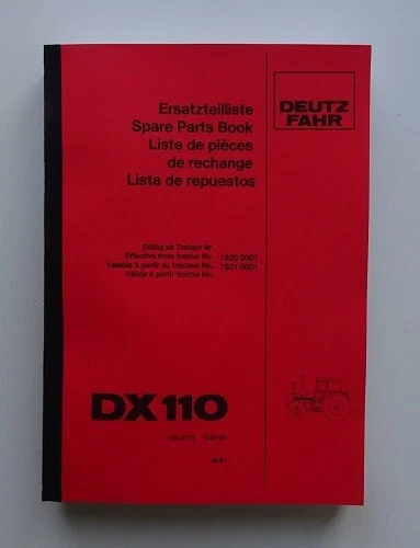 Ersatzteilliste Deutz DX 110 + Wartungsplan + Schmierplan + Einstellwerte