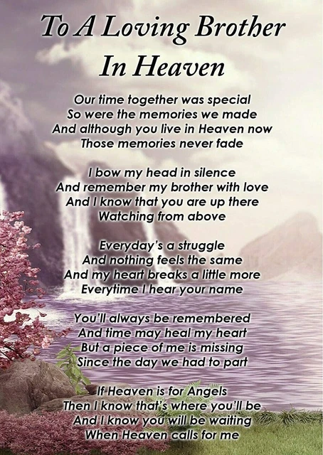 TO A LOVING Brother in Heaven Memorial Graveside Poem Card Ground
