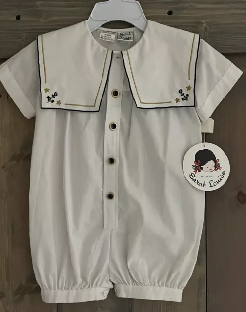 Sarah Louise England Baby Boy Sailor Romper Suit Off White 12 Months NEW NWT