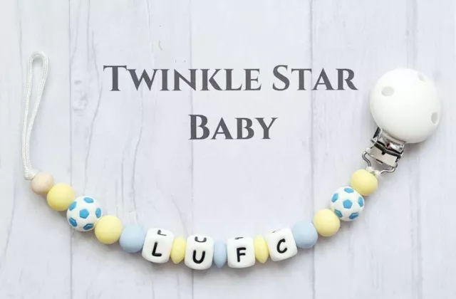 Full Silicone Dummy Clip Baby Boy LUFC Leeds United Football Chain Pacifier 2