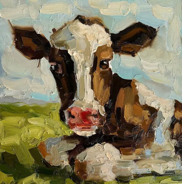 "Lovely Cow",Hand-painted Animal Art Oil painting Wall Decor Canvas 24×24" #054