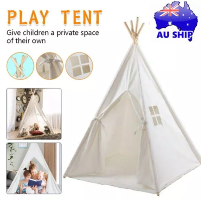 Large Teepee Tent Canvas Children Play Tent Playhouse Kids f In/Outdoor Foldable