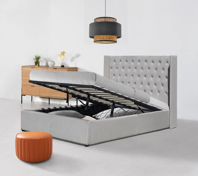 CHESTERFIELD OTTOMAN STORAGE Bed Gas Lift Double King Size Memory Foam