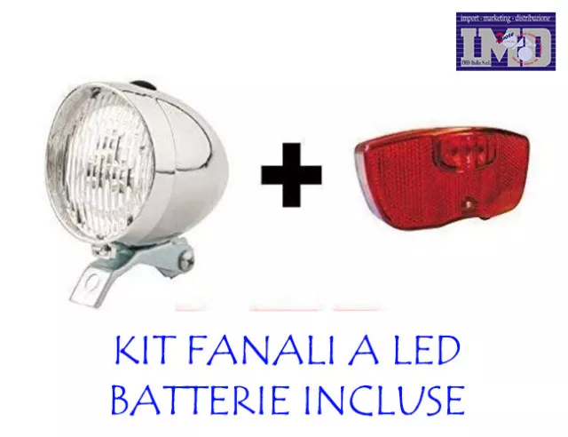 KIT Fanali a LED Luce Anteriore + Posteriore bici Donna Graziella City bike PILA