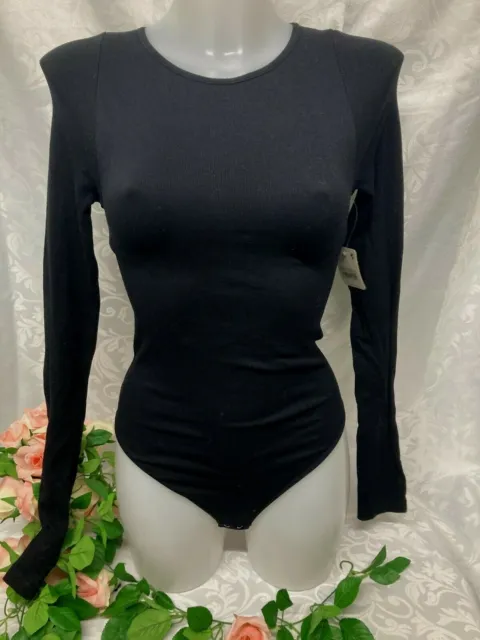 Free People Intimately Women Black Bodysuit Size M/L Long Sleeve Elastic New!!