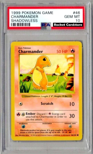 Pokemon Charmander Shadowless Glumanda English 46/102 Base Set PSA 10 Gem Mint