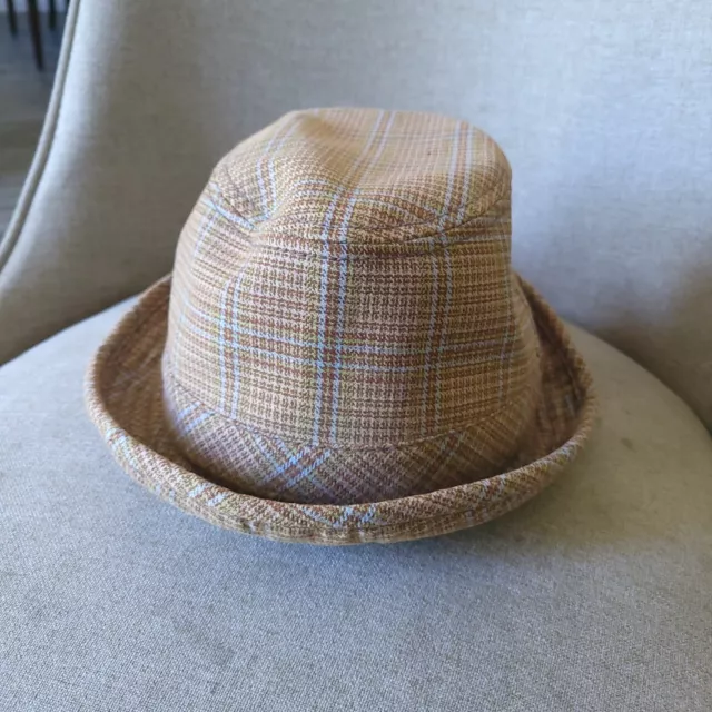 Goorin Brothers Fedora Hat Men's Small Plaid Brown Blue 100% Cotton