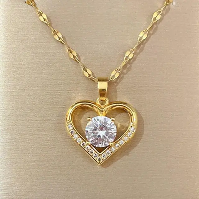 Collar Con Colgante De Corazón De Gemas Para Mujer Cadena Acero Inoxidable