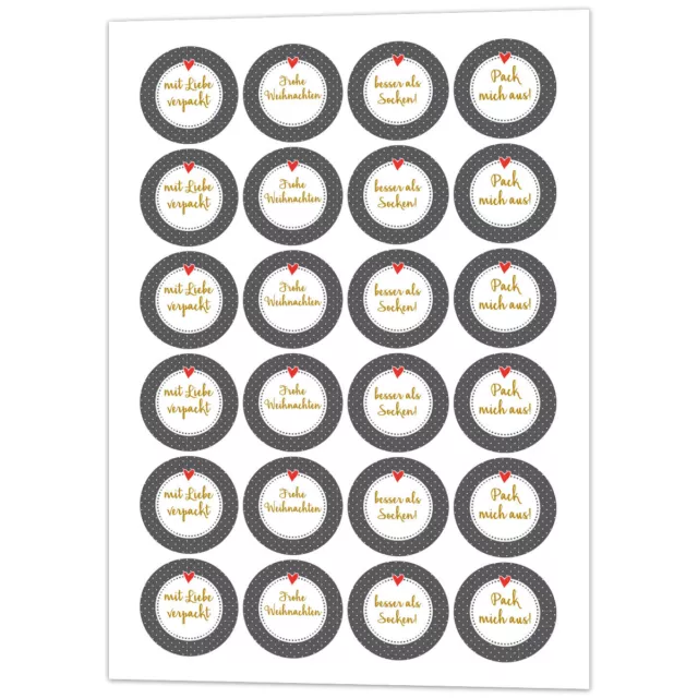 24 Geschenk-Aufkleber 'Frohe Weihnachten' Pünktchen Sticker Nikolaus Plätzchen