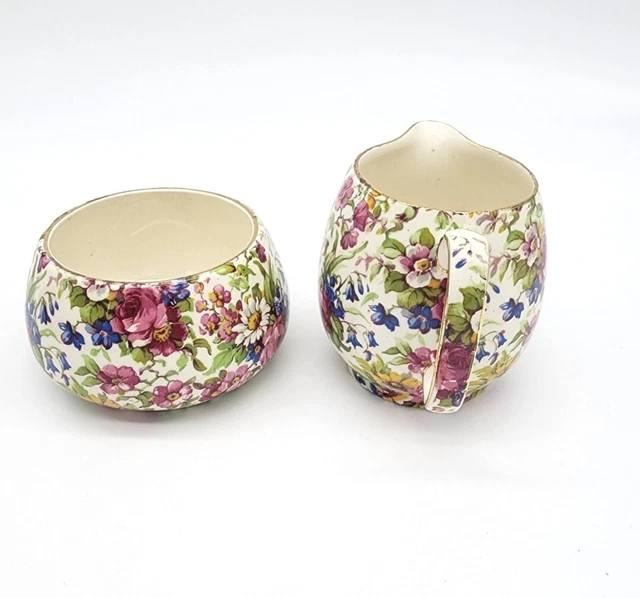 Vintage Royal Winton Summertime Chintz Creamer and Open Sugar Bowl 2