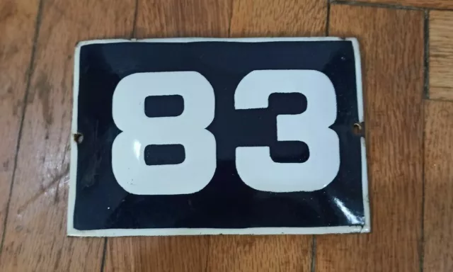 Vintage Enamel Sign Number 83 Blue House Door Street Plate Metal Porcelain Tin