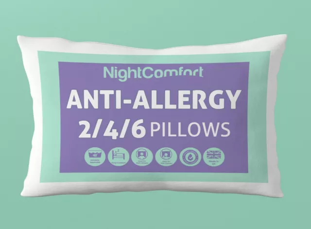 NightComfort Soft Support Pillow for Front Sleepers, Anti-Allergy Pack of 2,4,6