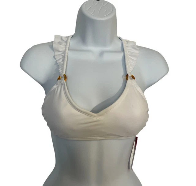 White Ruffle Racerback Bikini Bra Size S(0-2) Swimwear NWT