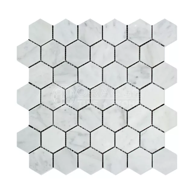 Carrara White Italian (Bianco Carrara) Marble 2 inch Hexagon Mosaic Tile