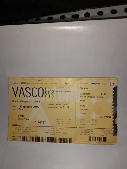 Biglietto Concerto Vasco Rossi Torino 2015