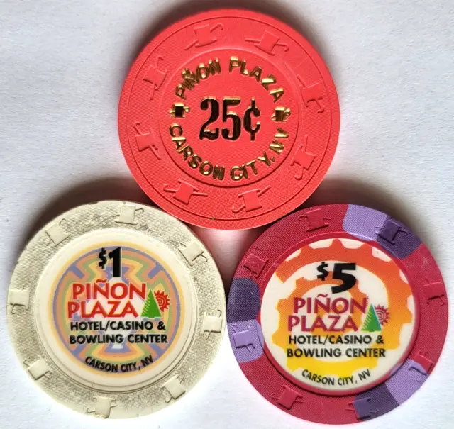 25 Cent, $1, $5 Pinon Plaza "Lot of 3" - CARSON CITY, NEVADA Casino Chips