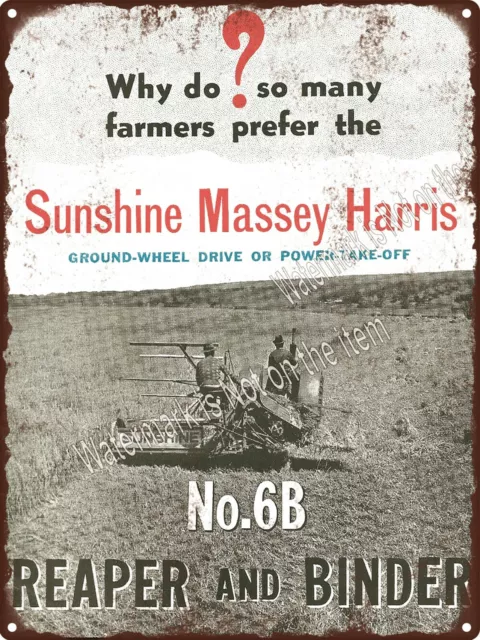 SUNSHINE MASSEY HARRIS 6B REAPER Why Farmers Prefer BINDER Metal Sign 9x12" A216