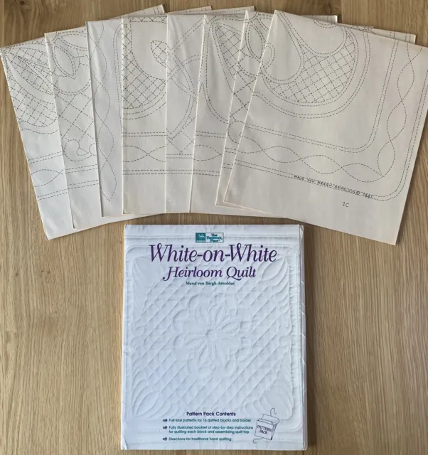 Vintage 1993 White-on-White Heirloom Quilt Pattern Pack, Quilted Blocks Borders