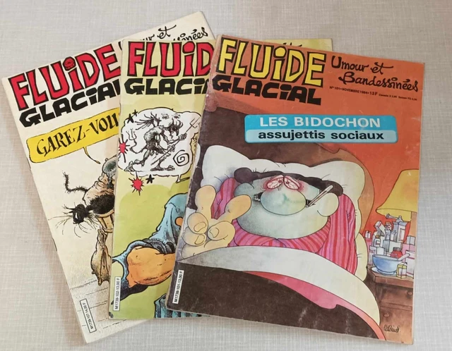 FLUIDE GLACIAL, LOT de trois numéros anciens : #101, #102, #107 (1984