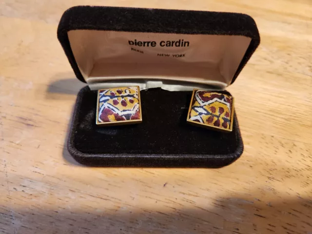 vintage pierre cardin cufflinks Red Yellow Blue White Pattern Fabric