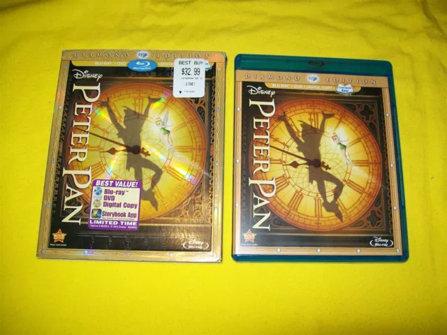 Peter Pan Bluray & Dvd With Slipcover 3 Disc Set Walt Disney Diamond Edition