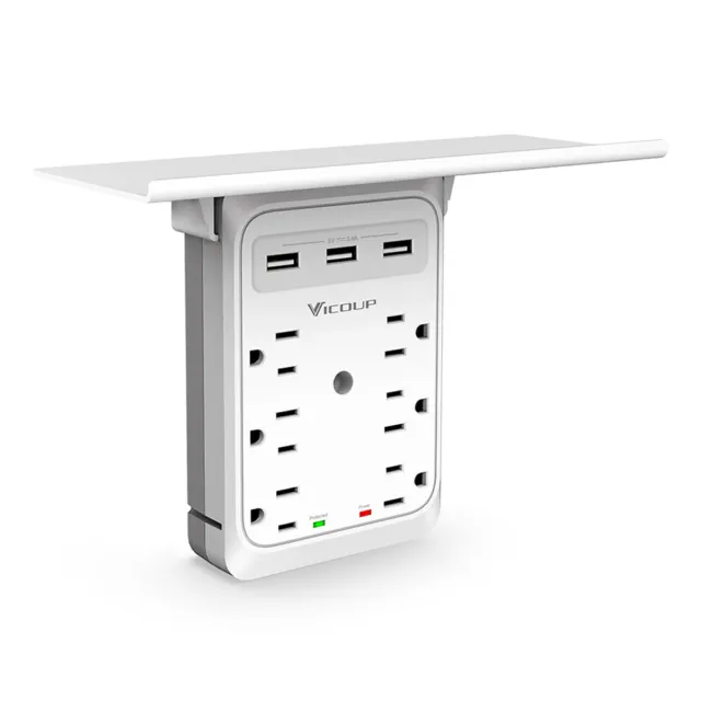 Socket Shelf Surge Protector Adapter with 6AC Outlet 3 USB Port Outlet Extender