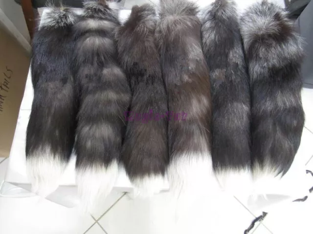 Wholesale 20" large Natural (Silver Fox) Real Fox Tail Fur Key Chains  Fur Tails