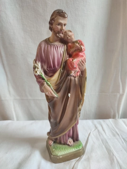 GRANDE STATUE EN Platre Saint Joseph A L' Enfant 19 Eme Siecle