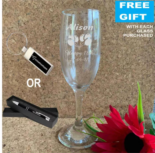 Personalised Engraved Champagne Wine Glass Flute Birthday gift 21st 30th 18th