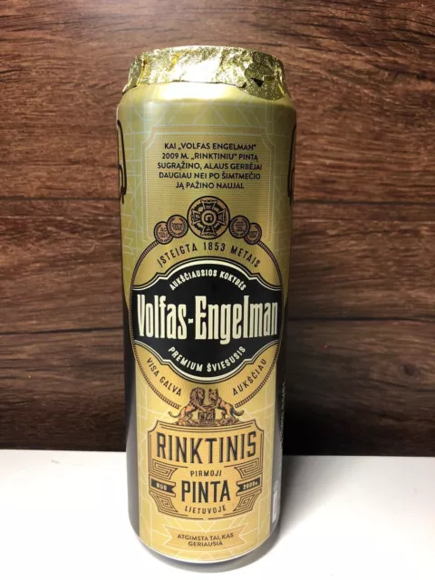 Volfas-Engelman Premium Lager 1 PINT Beer Empty Can from Ukraine Bottom opened!