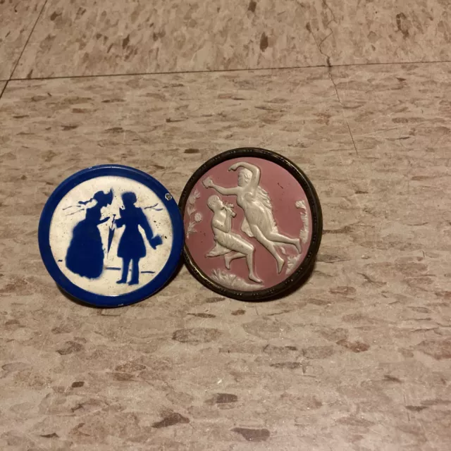 Lot of 2 Antique Curtain Tieback Pins Cameo & Enamel Ware Figural