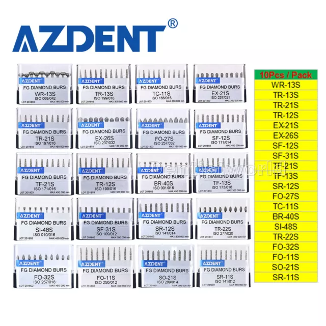 10Box 20Types Dental FG Diamond Burs Drills Air Turbine Fit High Speed Handpiece