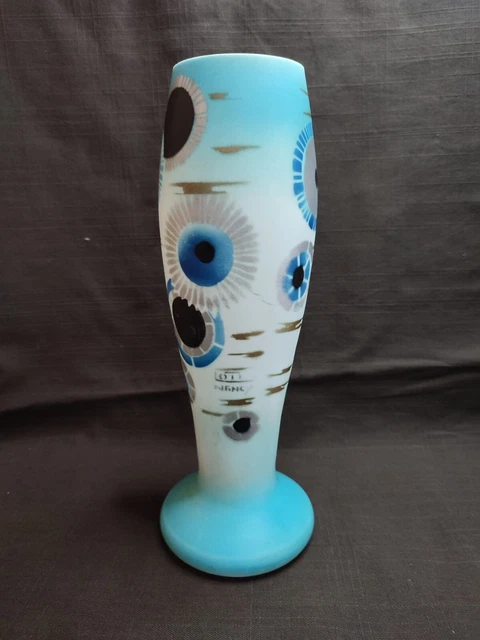 Ancien vase d'époque Art-déco en opaline peinte signé LOTI NANCY, DELATTE