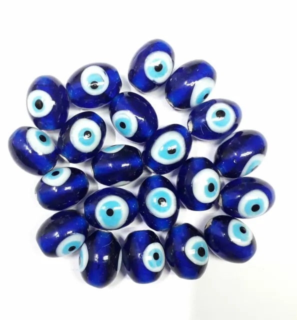 15x12mm Mauvais Oeil Chalumeau Desseré Verre Ovale Perforé Perles Royal Blue Pcs