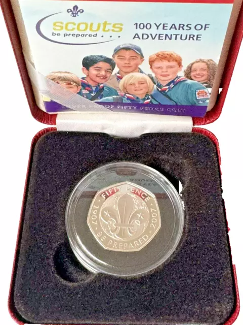 2007 Silver Piedfort Proof 50p coin "Scouting Anniversary" in Case with COA