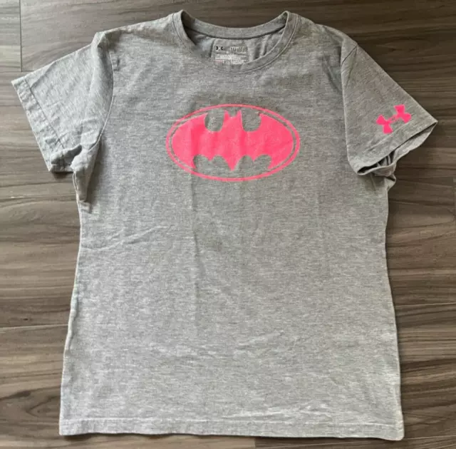 Under Armour Shirt Youth YXL Girls Pink Batman Heat Gear Loose Short Sleeve Gray Under Armour Shirt Youth YXL Girls Pink Batman Heat Gear Loose Short Sleeve Gray