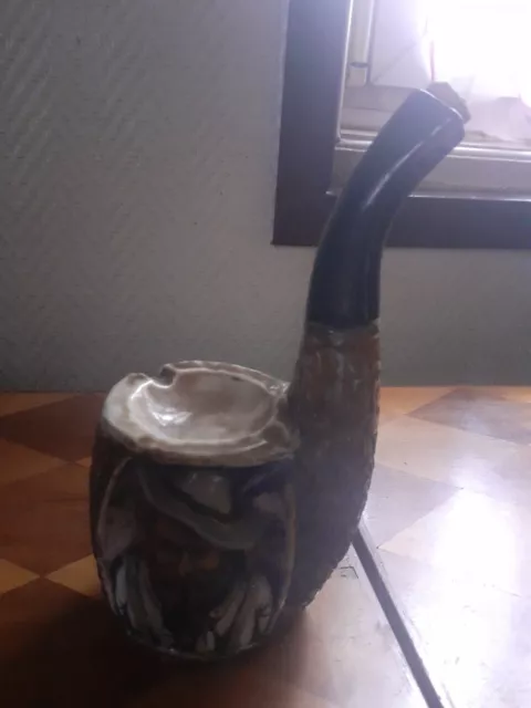 Bouteille De Liqueur Forme Pipe En Céramique Avec Tete De Personnage